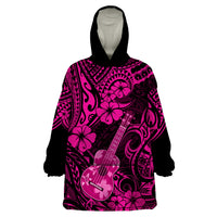 Hawaii Ukulele Wearable Blanket Hoodie Polynesian Pattern Pink Version - Wonder Print Shop