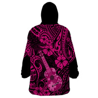 Hawaii Ukulele Wearable Blanket Hoodie Polynesian Pattern Pink Version - Wonder Print Shop