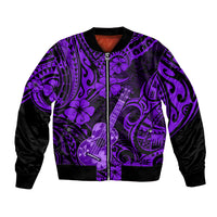 Hawaii Ukulele Bomber Jacket Polynesian Pattern Purple Version - Wonder Print Shop