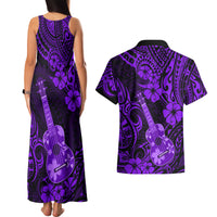 Hawaii Ukulele Couples Matching Tank Maxi Dress and Hawaiian Shirt Polynesian Pattern Purple Version - Wonder Print Shop