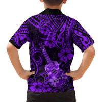 Hawaii Ukulele Family Matching Long Sleeve Bodycon Dress and Hawaiian Shirt Polynesian Pattern Purple Version - Wonder Print Shop