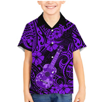 Hawaii Ukulele Family Matching Mermaid Dress and Hawaiian Shirt Polynesian Pattern Purple Version - Wonder Print Shop