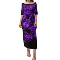 Hawaii Ukulele Family Matching Puletasi Dress and Hawaiian Shirt Polynesian Pattern Purple Version - Wonder Print Shop