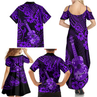 Hawaii Ukulele Family Matching Summer Maxi Dress and Hawaiian Shirt Polynesian Pattern Purple Version - Wonder Print Shop