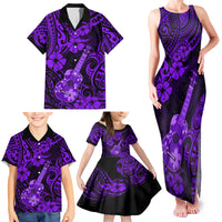 Hawaii Ukulele Family Matching Tank Maxi Dress and Hawaiian Shirt Polynesian Pattern Purple Version - Wonder Print Shop