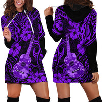 Hawaii Ukulele Hoodie Dress Polynesian Pattern Purple Version - Wonder Print Shop