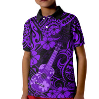 Hawaii Ukulele Kid Polo Shirt Polynesian Pattern Purple Version - Wonder Print Shop