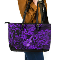 Hawaii Ukulele Leather Tote Bag Polynesian Pattern Purple Version - Wonder Print Shop