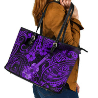 Hawaii Ukulele Leather Tote Bag Polynesian Pattern Purple Version - Wonder Print Shop