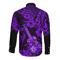 Hawaii Ukulele Long Sleeve Button Shirt Polynesian Pattern Purple Version - Wonder Print Shop