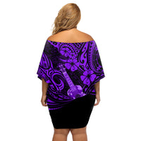 Hawaii Ukulele Off Shoulder Short Dress Polynesian Pattern Purple Version - Wonder Print Shop