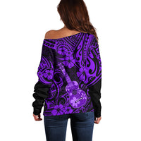 Hawaii Ukulele Off Shoulder Sweater Polynesian Pattern Purple Version - Wonder Print Shop