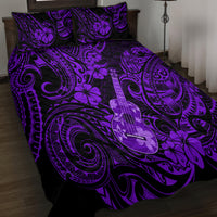 Hawaii Ukulele Quilt Bed Set Polynesian Pattern Purple Version - Wonder Print Shop