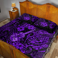 Hawaii Ukulele Quilt Bed Set Polynesian Pattern Purple Version - Wonder Print Shop