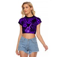 Hawaii Ukulele Raglan Cropped T Shirt Polynesian Pattern Purple Version - Wonder Print Shop