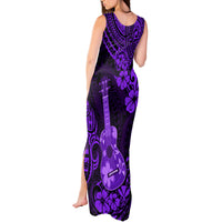 Hawaii Ukulele Tank Maxi Dress Polynesian Pattern Purple Version - Wonder Print Shop