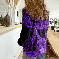 Hawaii Ukulele Women Casual Shirt Polynesian Pattern Purple Version - Wonder Print Shop