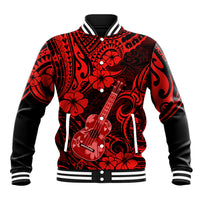 Hawaii Ukulele Baseball Jacket Polynesian Pattern Red Version - Wonder Print Shop