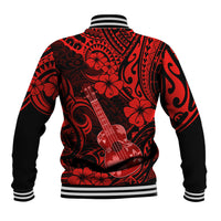 Hawaii Ukulele Baseball Jacket Polynesian Pattern Red Version - Wonder Print Shop
