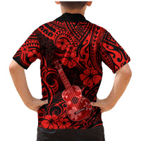 Hawaii Ukulele Family Matching Mermaid Dress and Hawaiian Shirt Polynesian Pattern Red Version - Wonder Print Shop