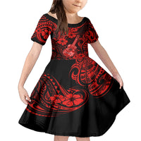 Hawaii Ukulele Family Matching Mermaid Dress and Hawaiian Shirt Polynesian Pattern Red Version - Wonder Print Shop