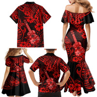 Hawaii Ukulele Family Matching Mermaid Dress and Hawaiian Shirt Polynesian Pattern Red Version - Wonder Print Shop