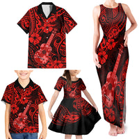 Hawaii Ukulele Family Matching Tank Maxi Dress and Hawaiian Shirt Polynesian Pattern Red Version - Wonder Print Shop