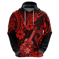 Hawaii Ukulele Hoodie Polynesian Pattern Red Version - Wonder Print Shop