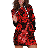 Hawaii Ukulele Hoodie Dress Polynesian Pattern Red Version - Wonder Print Shop