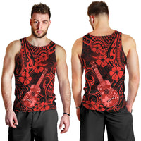 Hawaii Ukulele Men Tank Top Polynesian Pattern Red Version - Wonder Print Shop