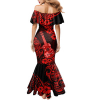 Hawaii Ukulele Mermaid Dress Polynesian Pattern Red Version - Wonder Print Shop