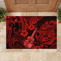 Hawaii Ukulele Rubber Doormat Polynesian Pattern Red Version - Wonder Print Shop