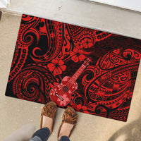 Hawaii Ukulele Rubber Doormat Polynesian Pattern Red Version - Wonder Print Shop