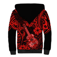 Hawaii Ukulele Sherpa Hoodie Polynesian Pattern Red Version - Wonder Print Shop