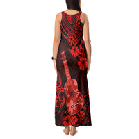 Hawaii Ukulele Tank Maxi Dress Polynesian Pattern Red Version - Wonder Print Shop