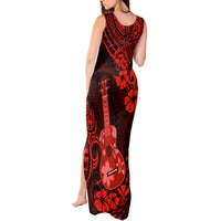 Hawaii Ukulele Tank Maxi Dress Polynesian Pattern Red Version - Wonder Print Shop