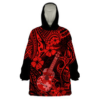 Hawaii Ukulele Wearable Blanket Hoodie Polynesian Pattern Red Version - Wonder Print Shop