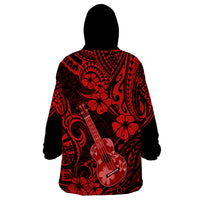 Hawaii Ukulele Wearable Blanket Hoodie Polynesian Pattern Red Version - Wonder Print Shop