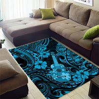Hawaii Ukulele Area Rug Polynesian Pattern Sky Blue Version - Wonder Print Shop