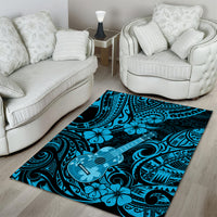 Hawaii Ukulele Area Rug Polynesian Pattern Sky Blue Version - Wonder Print Shop