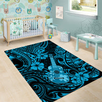 Hawaii Ukulele Area Rug Polynesian Pattern Sky Blue Version - Wonder Print Shop