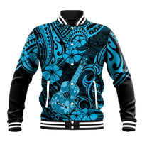 Hawaii Ukulele Baseball Jacket Polynesian Pattern Sky Blue Version - Wonder Print Shop