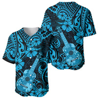 Hawaii Ukulele Baseball Jersey Polynesian Pattern Sky Blue Version - Wonder Print Shop
