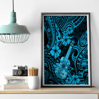 Hawaii Ukulele Canvas Wall Art Polynesian Pattern Sky Blue Version - Wonder Print Shop