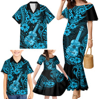 Hawaii Ukulele Family Matching Mermaid Dress and Hawaiian Shirt Polynesian Pattern Sky Blue Version - Wonder Print Shop