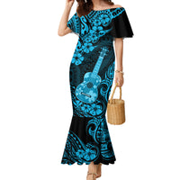 Hawaii Ukulele Family Matching Mermaid Dress and Hawaiian Shirt Polynesian Pattern Sky Blue Version - Wonder Print Shop
