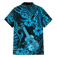 Hawaii Ukulele Family Matching Puletasi Dress and Hawaiian Shirt Polynesian Pattern Sky Blue Version - Wonder Print Shop