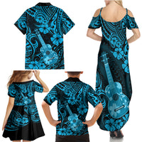 Hawaii Ukulele Family Matching Summer Maxi Dress and Hawaiian Shirt Polynesian Pattern Sky Blue Version - Wonder Print Shop