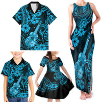 Hawaii Ukulele Family Matching Tank Maxi Dress and Hawaiian Shirt Polynesian Pattern Sky Blue Version - Wonder Print Shop
