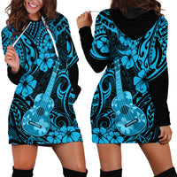Hawaii Ukulele Hoodie Dress Polynesian Pattern Sky Blue Version - Wonder Print Shop